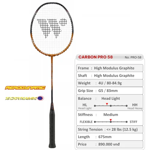 Vợt Cầu Lông Wish Carbon Pro 58 chính hãng 5 vot cau long wish carbon pro 58 chinh hang