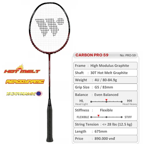 Vợt Cầu Lông Wish Carbon Pro 59 chính hãng 11 vot cau long wish carbon pro 59